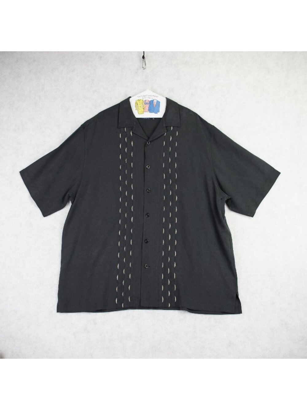 Nat Nast Mens Black Silk Button-Up Shirt W/ Embroidered Panels Size XL Black EUC